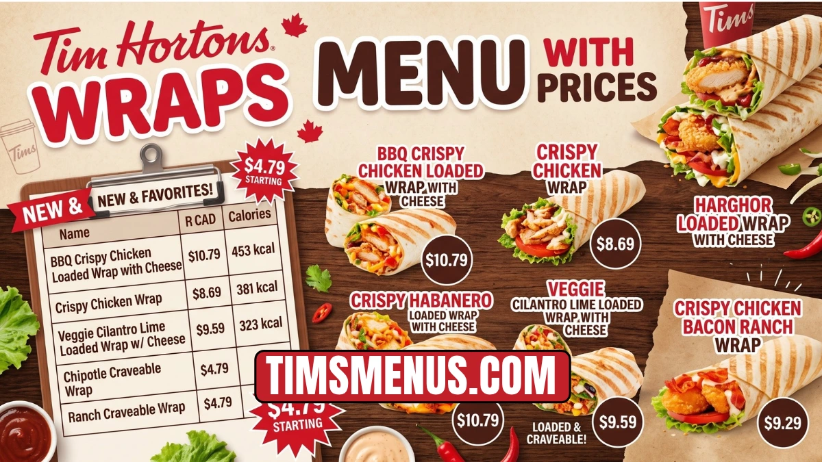 Tim Horton Wraps Menu With Prices